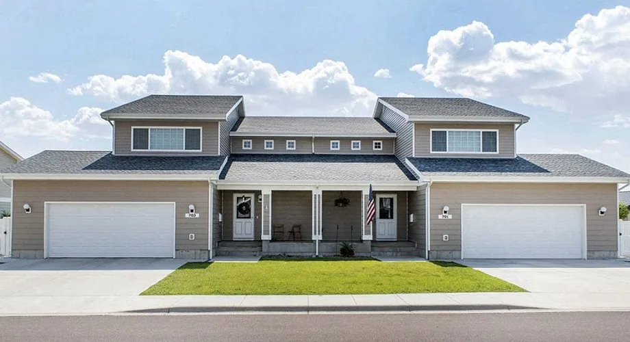 Duplex military family home at Malmstrom Air Force Base — the kind of housing an E-5's BAH is designed to cover