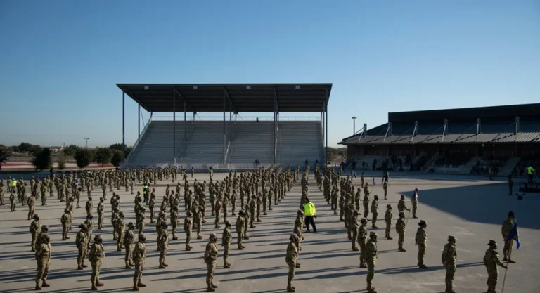 New Army recruits in formation during basic training